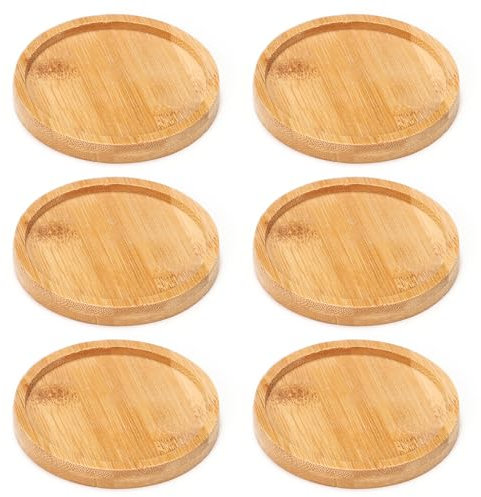 6 Pieces Wooden Coasters and Candle Holders - Round Trays, Christening Holders, Decorative Accessories (Wood Color)