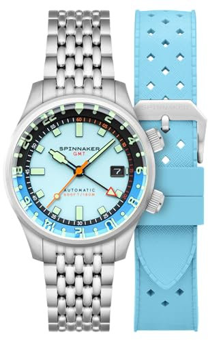 Spinnaker Herren 42 mm Bradner GMT Automatikuhr mit massivem Edelstahlarmband SP-5121, Aquamarinblau, Armband