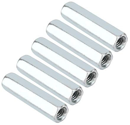 Ouitble 5 tuercas largas, tuercas métricas hexagonales de acoplamiento, conector recto, varilla roscada hexagonal, M6 × 40, sujetadores de rosca espaciadora