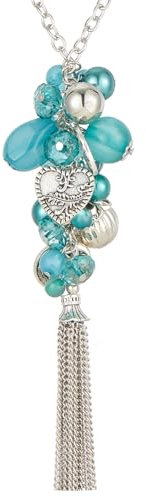 Bulinlin Silber Lange Kette Damen Anhänger Mit Quasten - Modeschmuck Lang Geburtstagsgeschenk für Frauen (Sea Green)