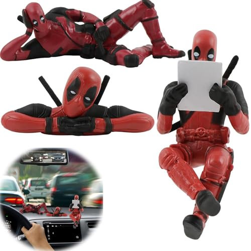 3Stück Anime Auto Deko, Ornament Gift, Anime Autospiegel Anhänger Deadp Rückspiegel Innenraum Spiegel Zubehör Autozubehör Accessoires