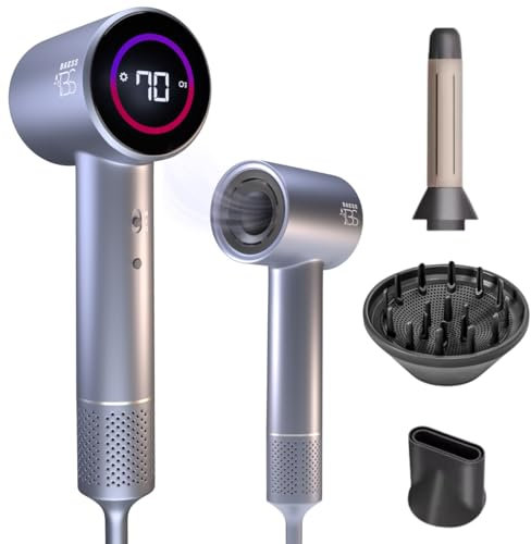 Baess PrestigePro Haartrockner mit Diffusor - Ionen Föhn, Fön - 8 Einstellungen - Locken - 110.000 U/min - Airstyler - Haartrockner - Reiseföhn (Grau)