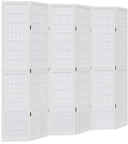 vidaXL - 6 Panel White Room Divider/Privacy Screen - Solid Paulownia Wood Frame - For Office/Living Room/Bedroom - Foldable and Durable - 210x200 cm