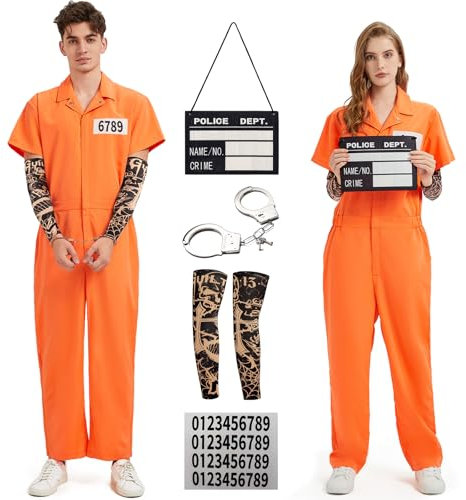 Ragelion Prisoner Overall Jumpsuit Adulto Disfraz de Preso Convicto Disfraz Prisionera Mujer (XL)