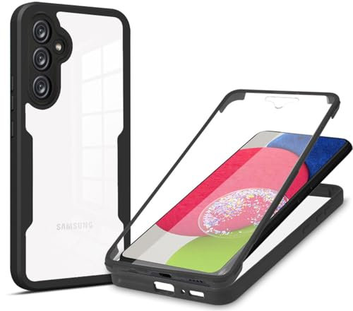 YUEQIAN Coque pour Samsung Galaxy A35 5G, Protection D'écran Intégrée Housse Antichoc Militaire Double Face, Case Bumper Anti-Rayures en Silicone Transparent à 360°. Noir