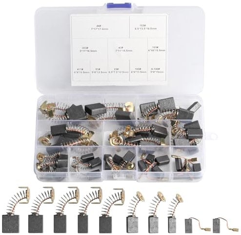 40pcs Electric Motor Carbon Brushes for Power Tools, 10 Sizes Carbon Brushes Replacement Set Repair Power Tools Motors Parts Compatible with Dewalt Angle Grinder Electric Hammer Drills Circular Saws