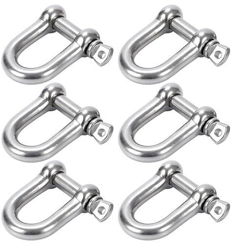 Lot de 6 manilles à vis M8 en acier inoxydable Cosswe 304 D - Manille droite courte en D - Pour gréement de câbles en acier, cordons, chaînes, manilles