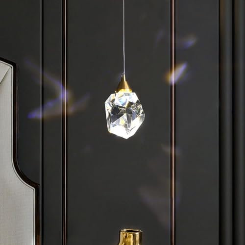 Chandelier Lámpara Colgante clásica de Cristal con Forma de Cubo LED, Isla de Cocina sobre Fregadero, lámpara Colgante pequeña, iluminación Colgante de Techo Moderna Dorada, lámpara de Comedor