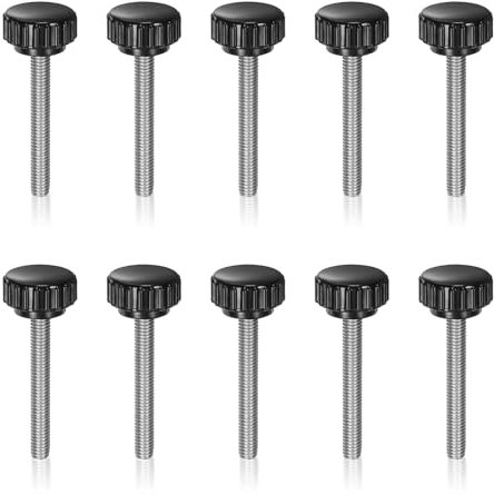 KINHARD 10 Piezas Tornillos Moleteados, M8 × 60 Tornillo Moleteados para Pulgar, Cabeza Redonda Tornillo con Palometa, Diámetro de Cabeza 22 mm, Tornillos Manuales Negros para Muebles e Instrumentos
