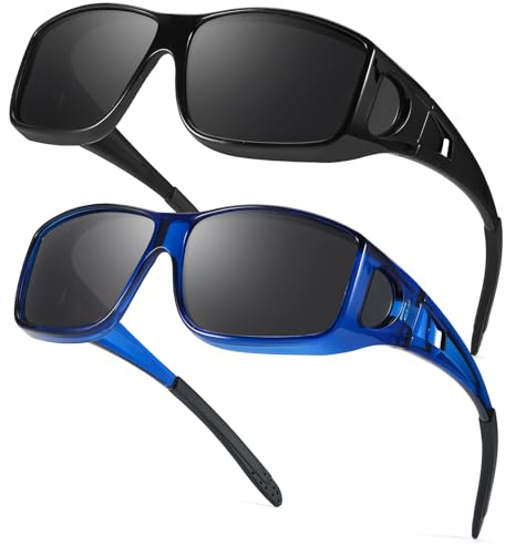 Myiaur 2er Pack Polarisierte Überzieh Sonnenbrille für Herren Damen Rechteckige Fassung UV400 Schutz für Autofahren, Angeln & Outdoor-Aktivitäten