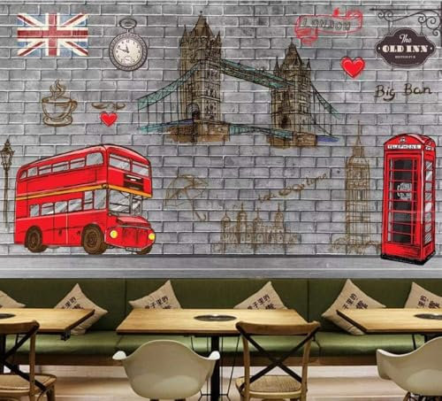 Nostalgische Backsteingebäude Uhren Telefonkabinen 3D Tapete Büro Wohnzimmer Sofa Schlafzimmer TV Hintergrund Wand Dekoration-150cm×105cm