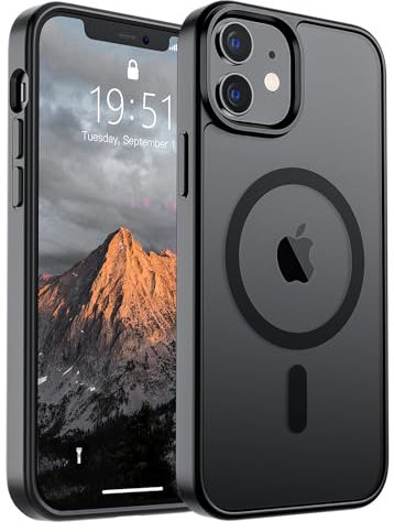 SUPFINE Magnetic for iPhone 12 Mini Case & iPhone 13 Mini Case (Compatible with MagSafe) (10 FT Military Grade Drop Protection) Slim Translucent Matte Shockproof Phone Cover,Black