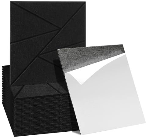 Ansobea 18 Stück Akustikpanele Selbstklebende Paneele Wand Schwarz Dreiecksmuster 30x30x0.9cm Wandpaneele Akustikplatten Schallabsorber Schalldämmung Schallschutzmatte