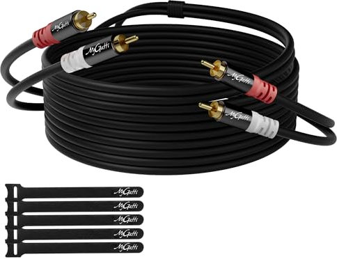 Mygatti Cinch Kabel 15 meter,2 Cinch Stecker auf 2 Cinch Stecker,Stereo Audio kabel,RCA kabel,OFC,Hi-Fi Sound,doppelt geschirmt,Auto Audio Subwoofer Kabel für Heimkino, Verstärker,Lautsprecher