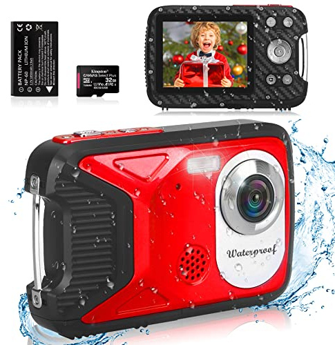 Appareil photo numérique étanche avec carte de 32 Go HD 1080p 36 MP Appareil photo numérique sous-marin pour enfants, adolescents, étudiants, garçons et filles (rouge)