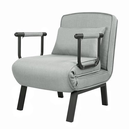 Hawthyhome 4 in 1 Schlafsessel, Schlafsofa mit Bettfunktion, Platzsparendes Gästebett, Relaxsessel mit Verstellbare Rückenlehne, 150 kg Tragkraft, Metallrahmen & Leinen, Dunkelgrau