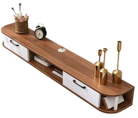 DSeenLeap TV Stand TV Stand Entertainment Shelf, Modern Wall Mounted Storage Shelf Rack Entertainment Center Floating TV Cabinet Media Console Wood Storage Hutch Under TV (Walnut 180 * 16 * 24cm)