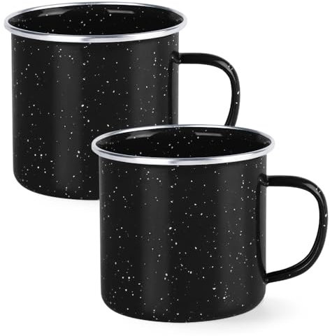 YZROHYI 2 Stück Camping Becher Emaille Tasse 350 ML,Emaille Becher Edelstahl,Kaffeebecher Emaille Retro,Enamel Mug,Emaille Tasse Outdoor,Kaffeetasse mit Henkel,Wanderbecher Mehrweg für Zuhause