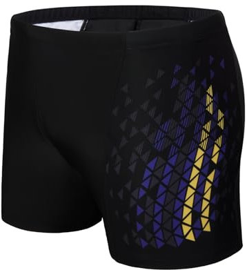 AMZSPORT Costume Uomo Mare Pantaloncini Bagno Calzoncini Piscina con Coulisse, Nero-Viola S