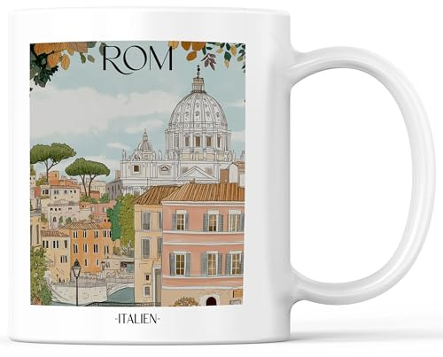 favplace Tasse mit Städtemotiv Petersdom Rom Italien Kaffeebecher - Geschenkidee bzw. Geschenk für Fernweh oder Heimat - Reise Kaffeetasse 330ml Weiß