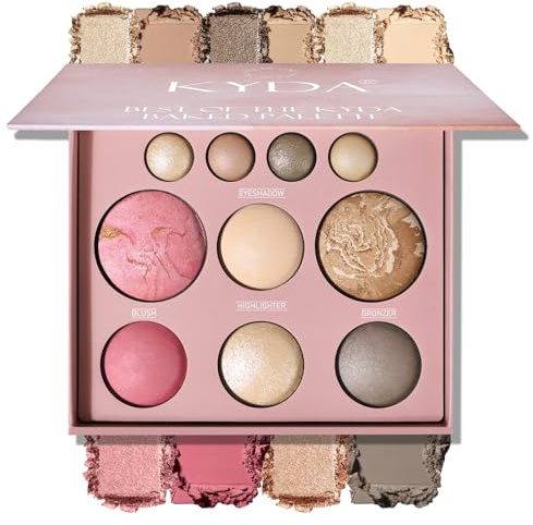 KYDA 10 Farben Best Of The Baked Makeup Palette, Puder Baked Makeup und Lidschatten Palette mit 2 Bronzern, 2 Rouges, 2 Highlightern und 4 Lidschatten, hochpigmentiert, langanhaltend