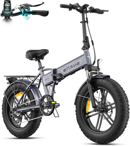 ENGWE EP-2 BOOST Folding Electric Bike,20‘×4.0’ Fat Tire 7-Speed Electric Bicycle 48V 13Ah Removable Battery, 50-120 km Range E-bike for Every Terrain & MTB & Beach & Snow (Grey)