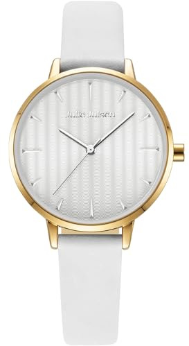 Julie Julsen JJW2493YGL-9 Uhr Damenuhr Lederarmband Metall 3 bar Analog weiß