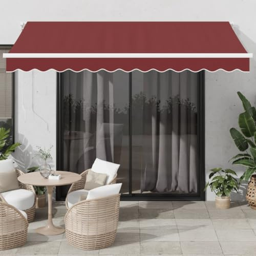 Einziehbare Markise mit LED-Beleuchtung und automatischem Windsensor, wasserdichte Markise für Terrasse und Balkon mit Handkurbel und verstellbarem Winkel und Höhe