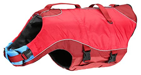 Kurgo Surf N Turf Hundeschwimmweste, Reißfestes Material, Mit Reflektoren und 2 Griffen ausgestattet, Größe XS, Rot