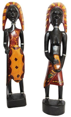 Naturesco Holzfigur Schnitzfigur Afrikaner Paar 40 cm - echte Handarbeit