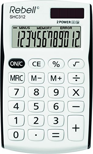 Rebell RE-SHC312 Kleiner Taschenrechner, 12 stelligem Display, weiß/schwarz