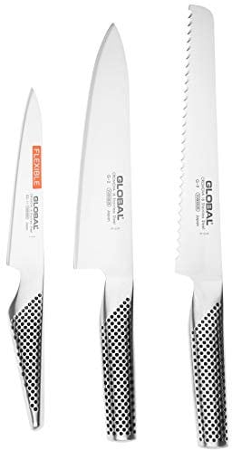 Global Set 3 Cuchillos (G-9, Pan, 22cm, G-2, Cocinero, 20cm y GS-11, utilitario Flexible, 15cm), G-9211