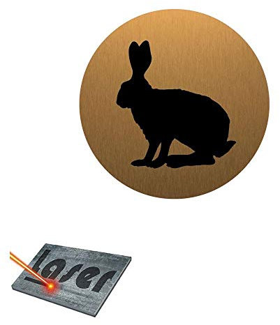 Schild mit Gravur, selbstklebend, 8 cm, Jagd Hase 01, Hintergrund aus gebürstetem Aluminium, goldfarben