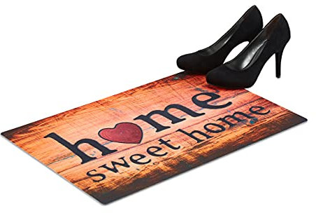 Relaxdays Fußmatte Home Sweet Home, flacher Fußabtreter 60x40 cm, rutschfester Vorleger für Indoor und Outdoor, bunt