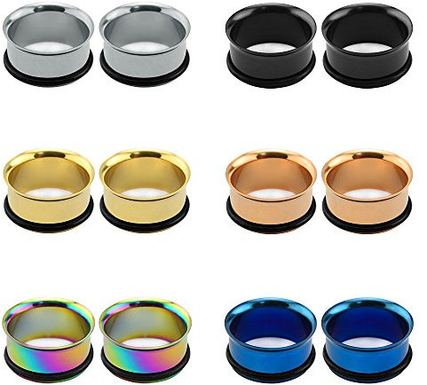 ZeSen Jewelry 6 Paar Chirurgische Edelstahl Single Flare Ear Tunnel Flesh Ear Gauges Ohrstöpsel Ohr Stecker mit Silikon O-Ringen (Gauge=2g(6mm))