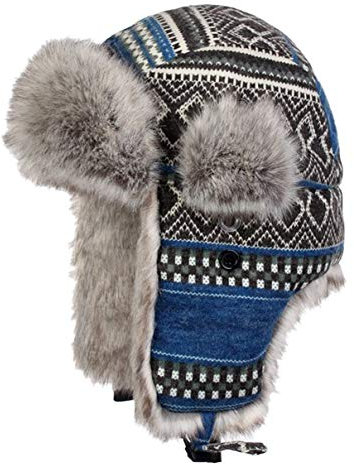 Insun Unisex Fliegermütze Warme Trappermütze Wintermütze Fellmütze Erwachsenen Winter Mütze für Herren und Damen B?hmen Blau XXL Hut Umfang 60cm