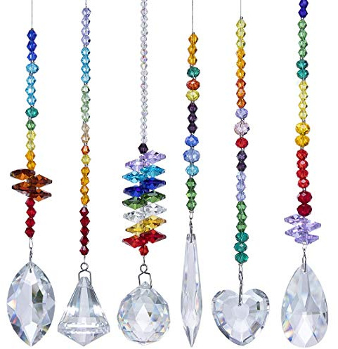 H&D HYALINE & DORA Bunte Kristalle, Glasanhänger, Kronleuchter, Sonnenfänger, Prismen, Hängeornament, Oktogon-Chakra-Kristall-Anhänger für Zuhause, Büro, Garten, Dekoration, 6 Stück