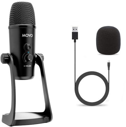 Movo UM700 Microfono USB da tavolo per computer con pattern di pick-up regolabili perfetto come microfono podcast, microfono per streaming, microfono da gioco, microfono per PC, microfono ASMR