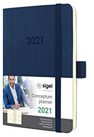 SIGEL C2133 Terminplaner Wochenkalender 2021, ca. A6, dunkelblau, Softcover mit vielen Extras, Conceptum - weitere Modelle