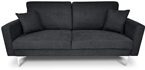 SAMIRA Divano 3 posti in tessuto vellutato nero piedi in metallo mod. Cloe