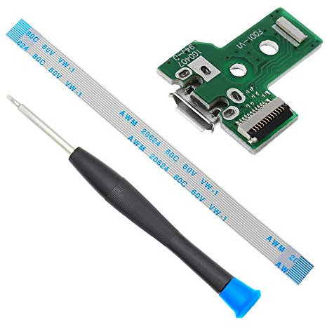 MMOBIEL Charging USB Port Replacement Compatible with Playstation 4 PS4 Dualshock JDS-030, CUH-12XX, CUH-2XXX, CUH-7XXX - 12 Pin Flex Cable Incl. (+) Screwdriver