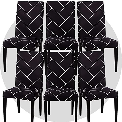 ZHILING Stuhlhussen Bezüge Set von 6 Super Fit Stretch abnehmbare waschbare Esszimmerstuhl Protector Cover Sitzbezug für Hotel, Esszimmer, Zeremonie, Bankett Hochzeitsfeier(Schwarzer Stil)