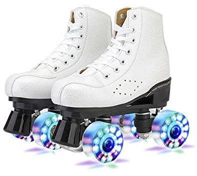 YMLOVE Sports Damen Rollschuhe Vierrad Roller Skates Glänzend Rollschuhe für Kinder und Erwachsene, Indoor Outdoor (36, White Flash Wheel)