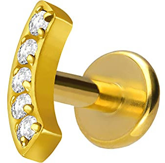 PIERCINGLINE Titan Labret mit Gewinde KRISTALLBOGEN Piercing Nase Ohr Helix Goldfarben 1,2 x 6 mm