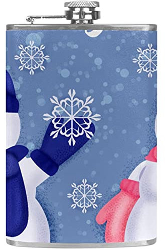Flachmann für Likör mit Trichter für Camping, Angeln, Grillen, Weihnachten, Party, Bar, Trinker, Tasche, Weinflasche, niedliche Weihnachts-Schneemänner, Let It Snow