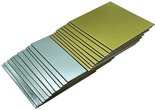 KITCHENDREAM Cake Board Set, Kuchenplatte, Eckig, Gold und Silber, 3 mm dicke Pappe, zum Servieren und Transportieren von Kuchen und Torten, auch für Party-Buffets, 10 Stk. 28x28cm
