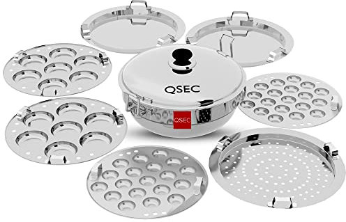 QSEC Stainless Steel Induction base Idli Maker Multi Kadai Idli Steamer & idli Cooker with 7 Plates | 2 Mini Idli | 2 idli | 2 Dhokla | 1 Momo, 5 liter