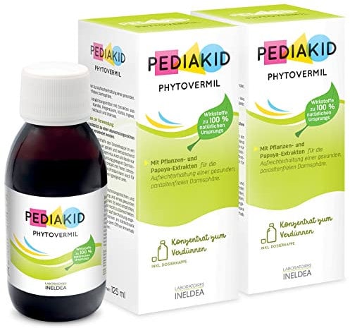 PEDIAKID - Phytovermil - Nahrungsergänzungsmittel auf der Grundlage von Pflanzenextrakten - Trägt zur Erhaltung einer gesunden, parasitenfreien Darmsphäre bei - 2 Flaschen 125ml