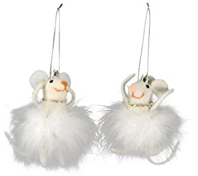 ecosoul Christbaumschmuck Deko Hänger Maus mit Federkleid Ballerina mit Goldener Kette und Krone aus Filz weiß oder rosa Weihnachten 1 Stück (rosa)