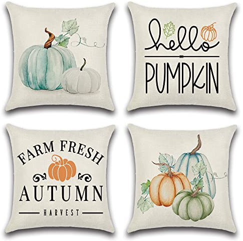 Artscope 4 Stück Kissenbezüge 45x45cm Herbst-Thema Kissenbezug Kürbis Dekokissen Kissenhülle Wurfkissenbezug Couchkissen Fallkissen für Sofa Auto Schlafzimmer